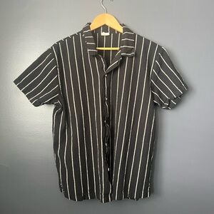 Black Striped Men's Camp Collar XL Cotton Shirt